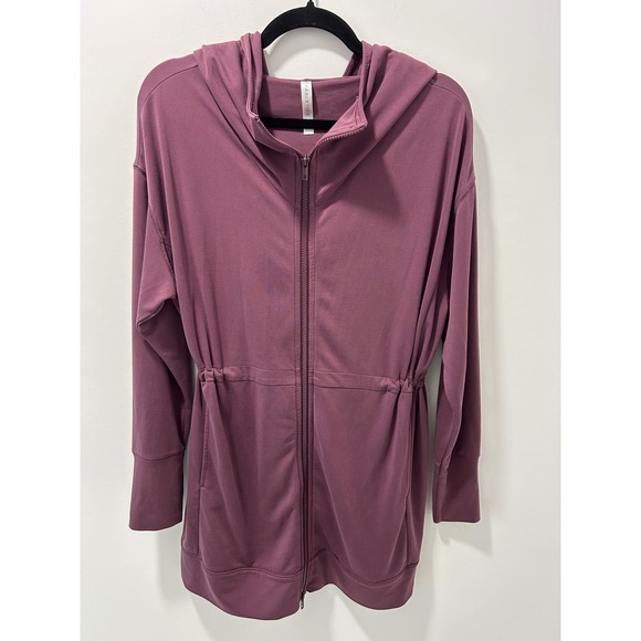 Fabletics Tops - Fabletics Plum Purple Cinched Waist Full Zip Hooded Jacket Thumbholes Size XS